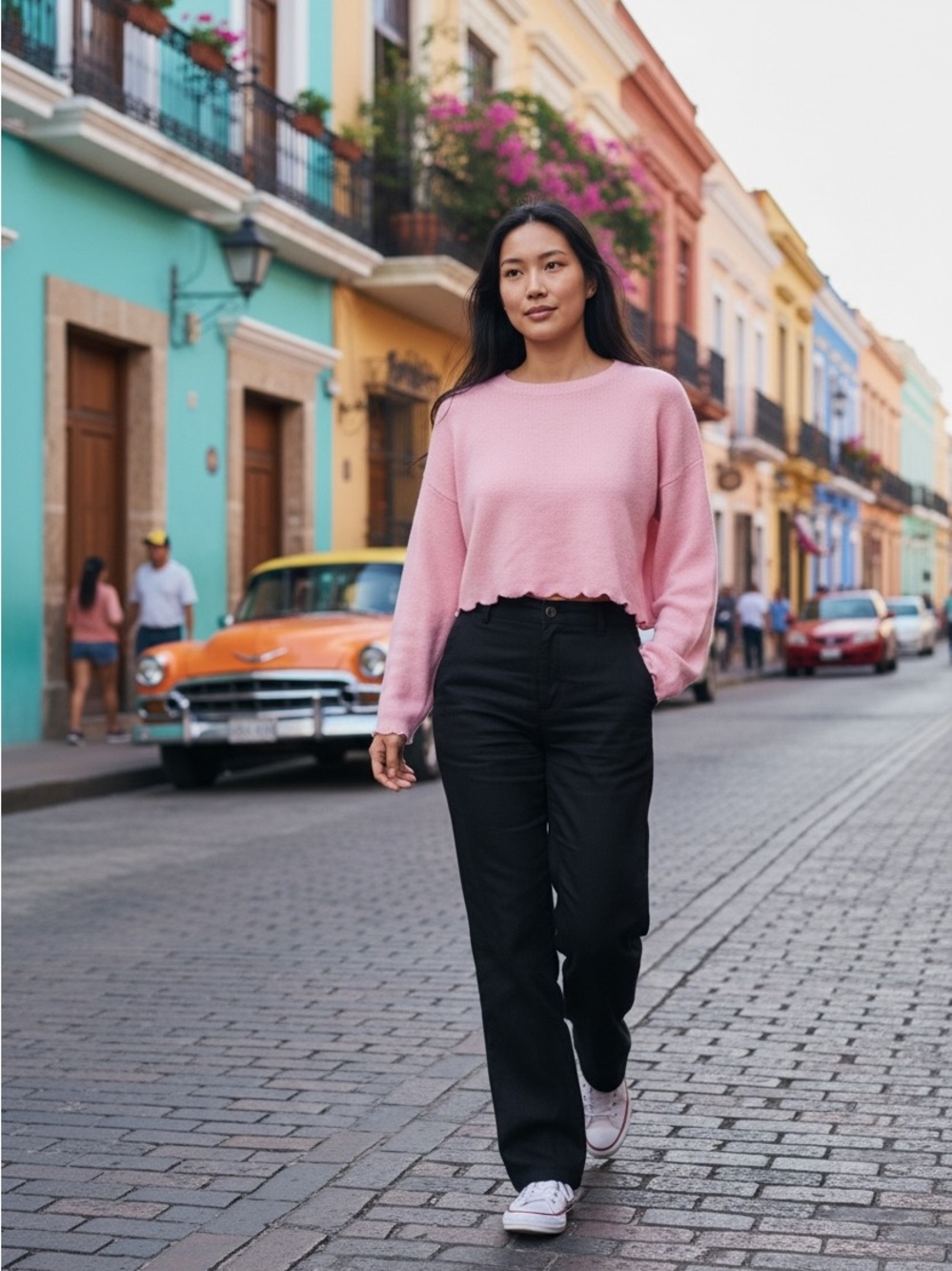 Forever 21 Pink V-Neck Cropped Sweater